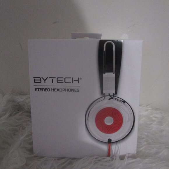 NIB Bytech Stereo Headphones DJ Style Headset (White/Red) - Picture 3 of 5